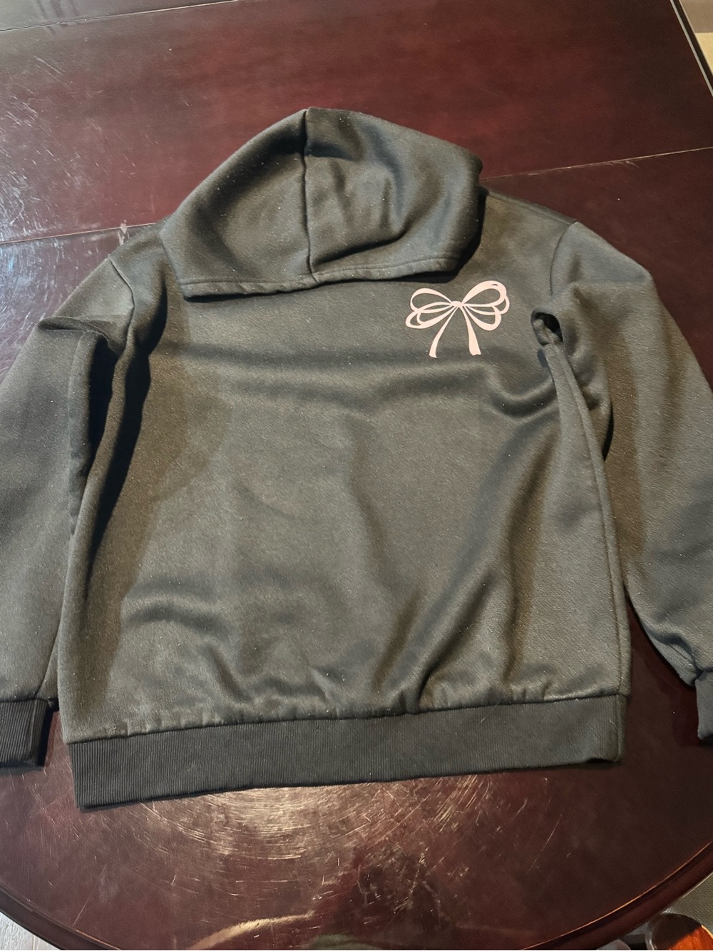 SHEIN Black Hooded Sweatshirt with Pink Bow Accent